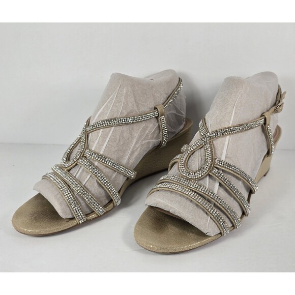 Kelly and Katie Womens Rhinestone Shimmer Wedge Strappy Sandals Size 9 - Picture 1 of 9